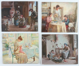 Group of Four Genre Interior Paintings