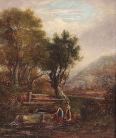 Richard Westall - Figures by Bridge - O/C