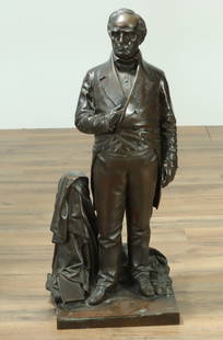 Thomas Ball - Daniel Webster Bronze Sculpture: Bronze sculpture of Daniel Webster by Thomas Ball (American 1819-1911). Marked T. Ball Sculpt, Boston Mass 1853, Ames Foundry Chicopee Mass, on lower base of sculpture. Sculpture mounted to base platf