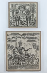 Two Stone Rubbings On Paper