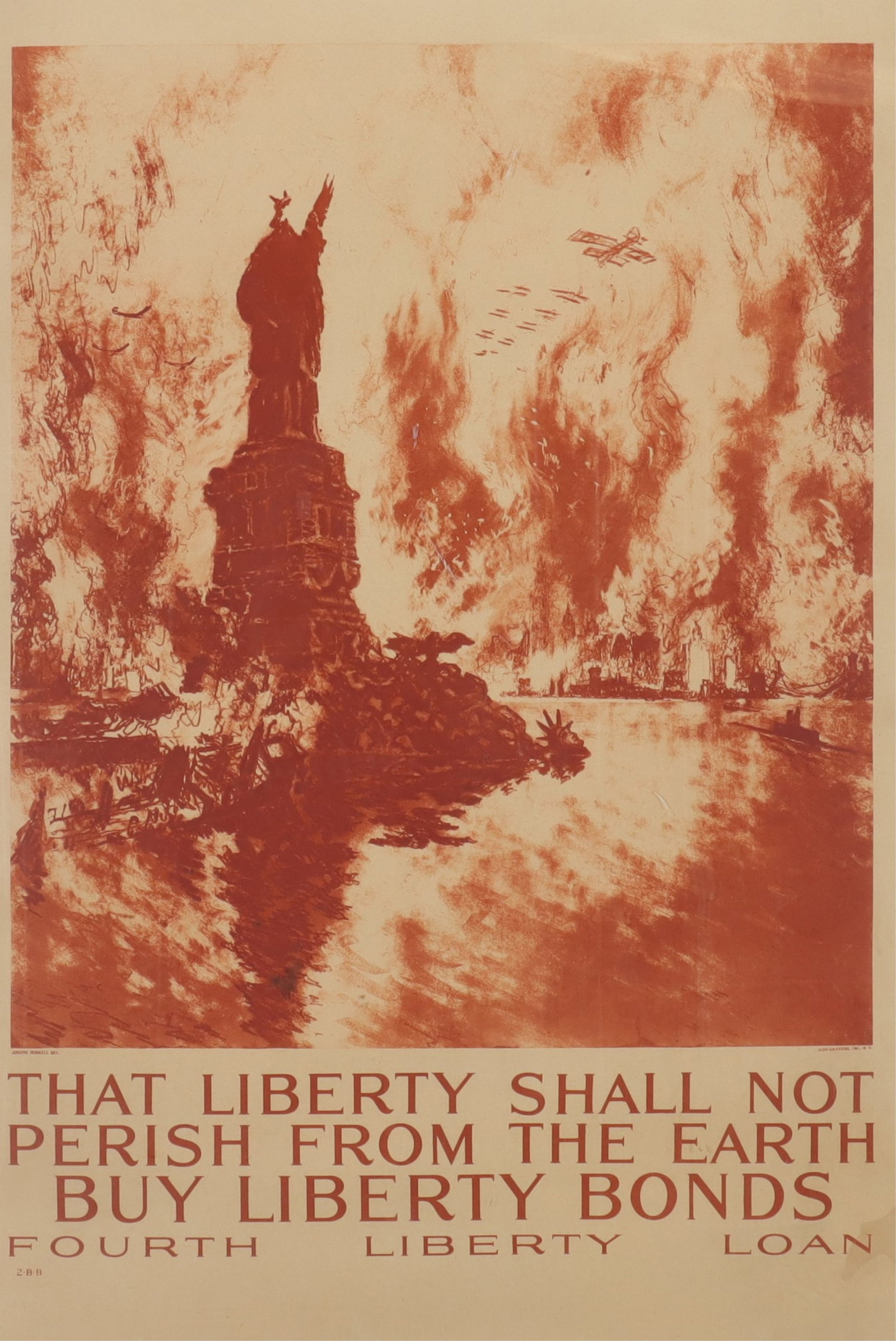 Joseph Pennell - Liberty Loan Poster: Liberty Loan Poster, artwork by Joseph Pennell, Alco-Gravure Co. NY Dimensions: Framed 37.25" H x 26.75" W Property from a Northwest Connecticut estate