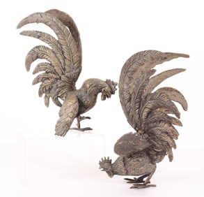 Cast Brass Fighting Roosters