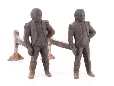 Pair Cast Iron George Washington Andirons