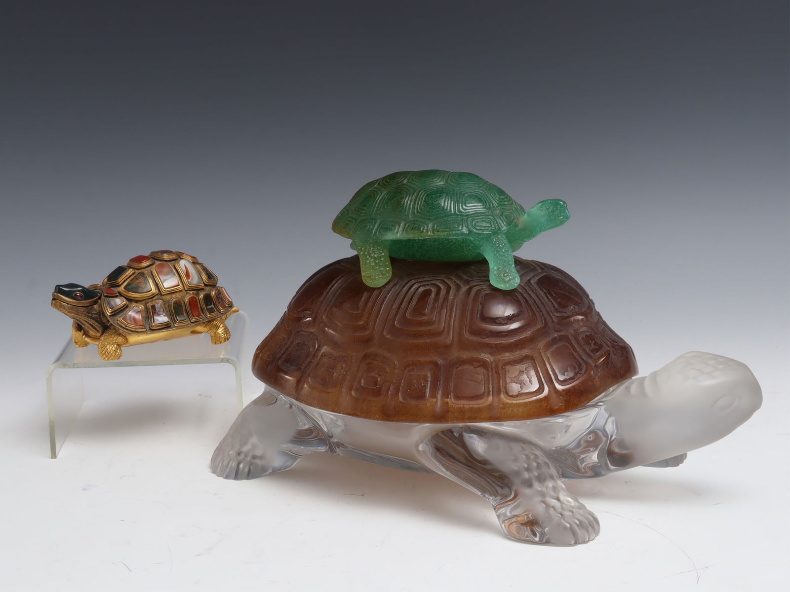 Cast Glass Turtle Bowl & Hardstone Tortoise (1 of 9)