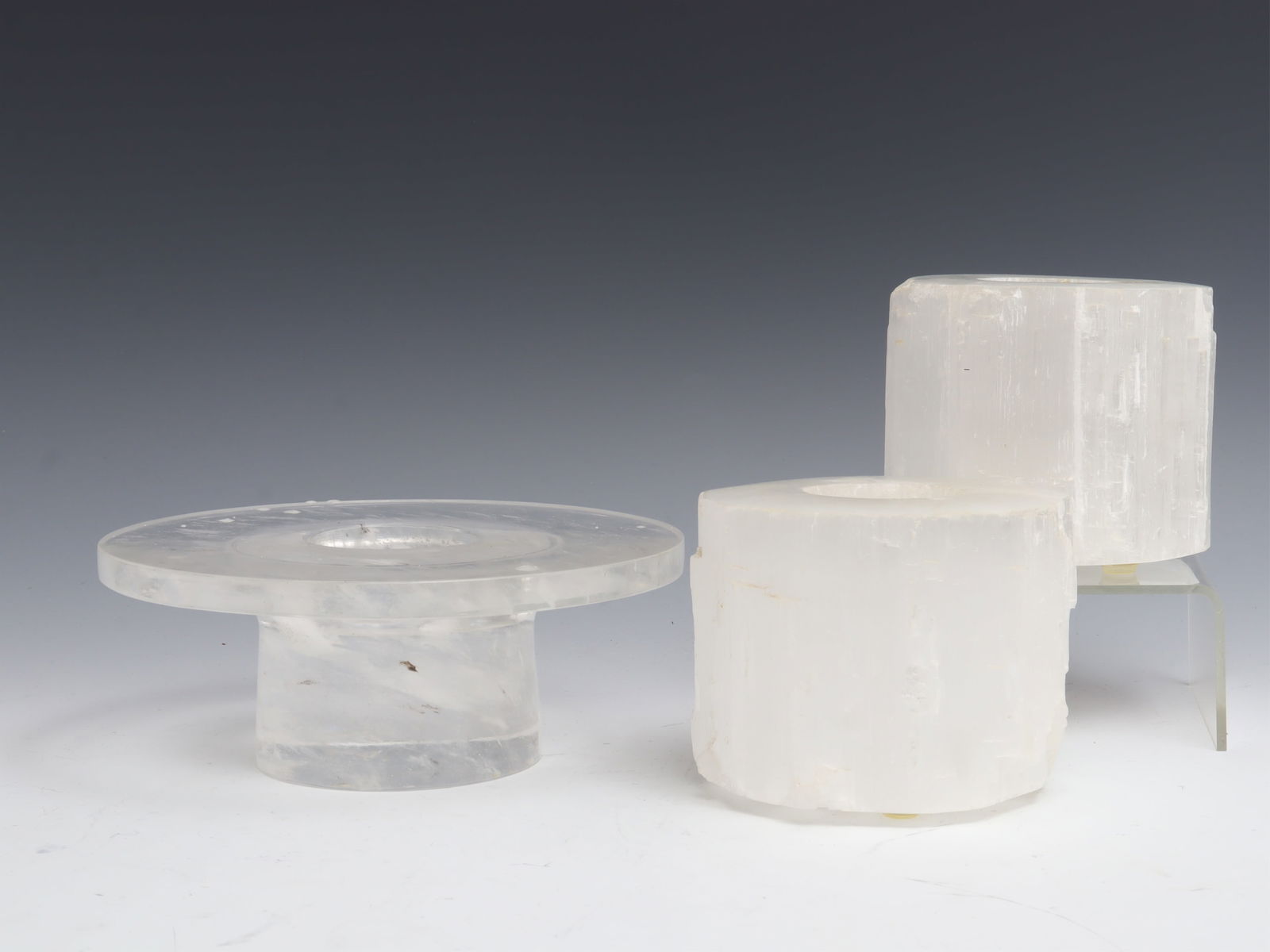 Rock Crystal Bowl & Pair Mineral Candlesticks (1 of 4)