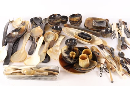 Large Lot of Carved Horn Serving Pieces