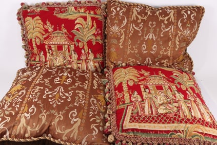 2 Prs Machined Needlepoint & Brocade Pillows