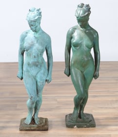 Bronze Nude Garden Figure & Green Ptd Plaster Copy