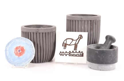 Pair Cast Cement Planters & Other Items