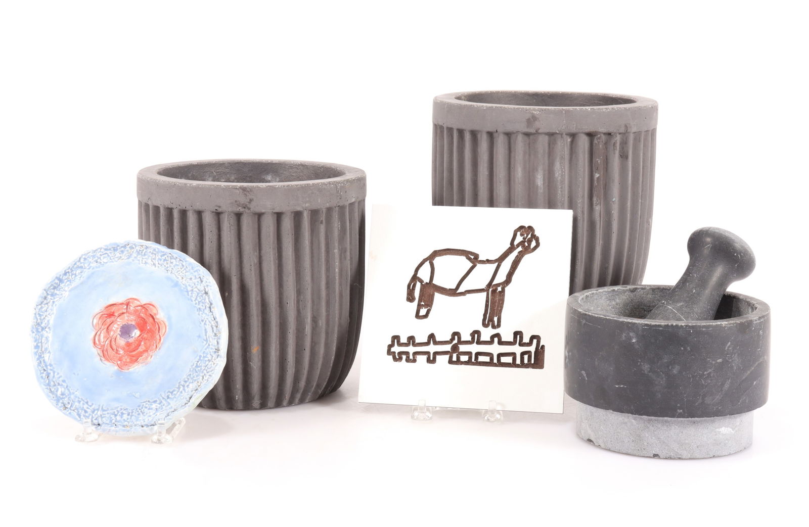 Pair Cast Cement Planters & Other Items (1 of 5)