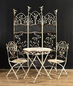 Iron Bird Bistro Table, Chairs, Screen