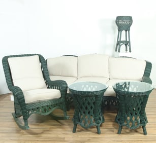 Green Painted Wicker Suite of Seat Furniture