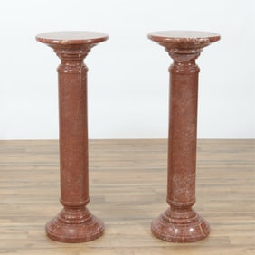 Pair Classical Style Red Marble Pedestals