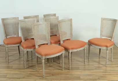 Louis XVI Style Grey Painted Dining Chairs