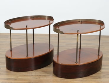 Pair Classical Style Brass & Mahogany Etageres