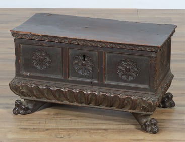 Italian Baroque Walnut Coffer, labeled