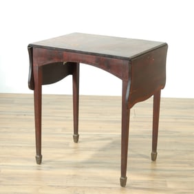 George III Style Inlaid Mahogany Drop Leaf Table