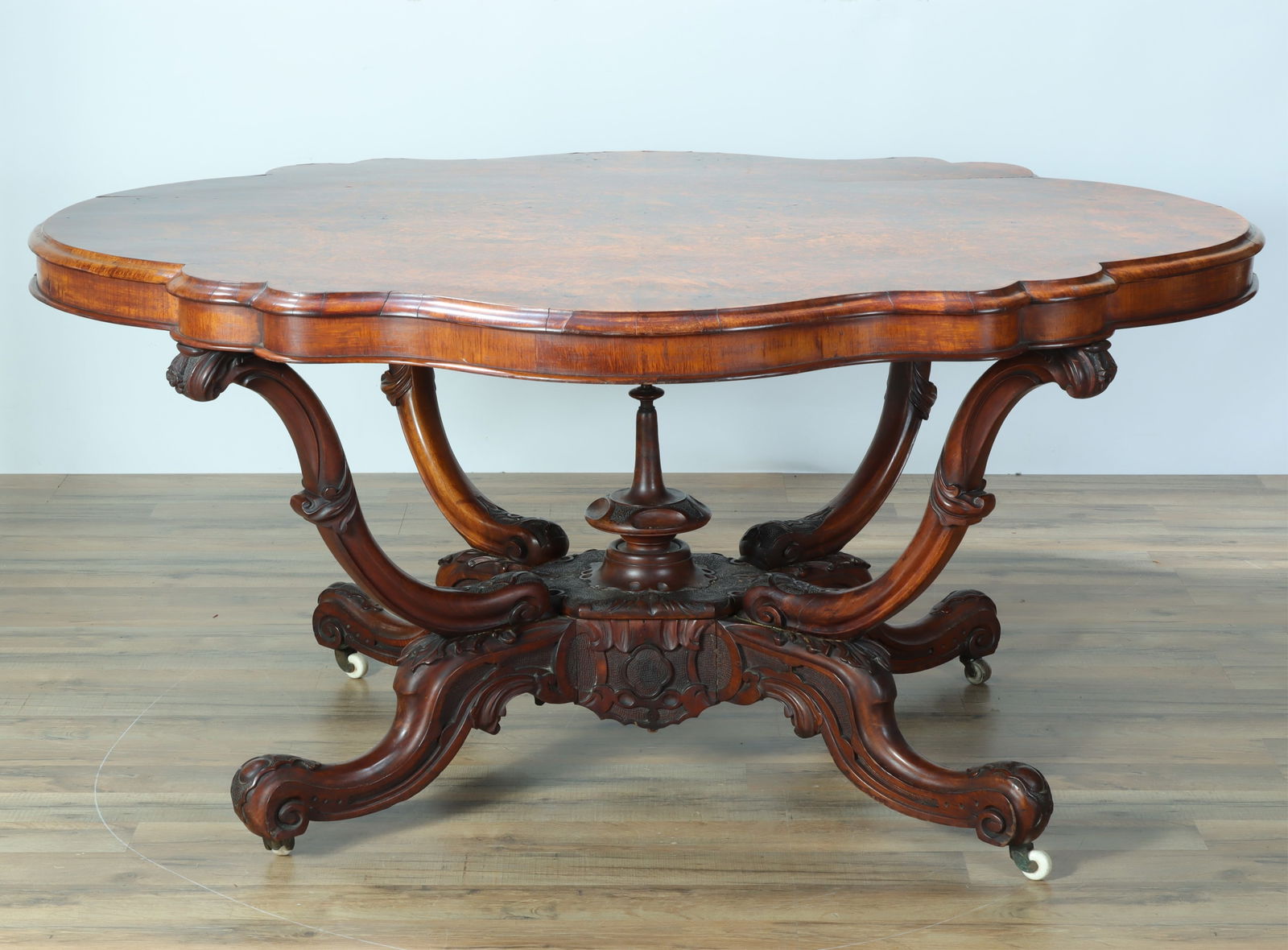 Turtle Top Burl Walnut Center Table, ca. 1860 (1 of 9)