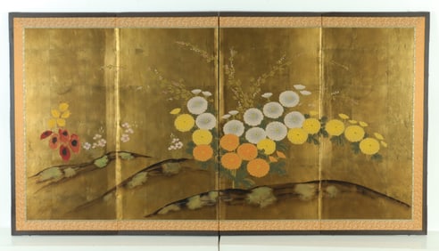Japanese Gilt Paper 4-Panel Table screen