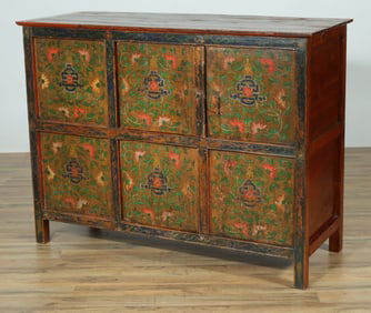 Tibetan Polychromed Stained Pine Cabinet
