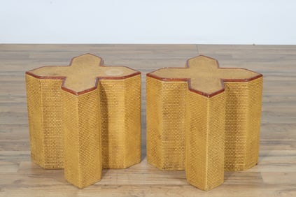 Pair of Attrib. Vivai del sud Rattan Side Tables