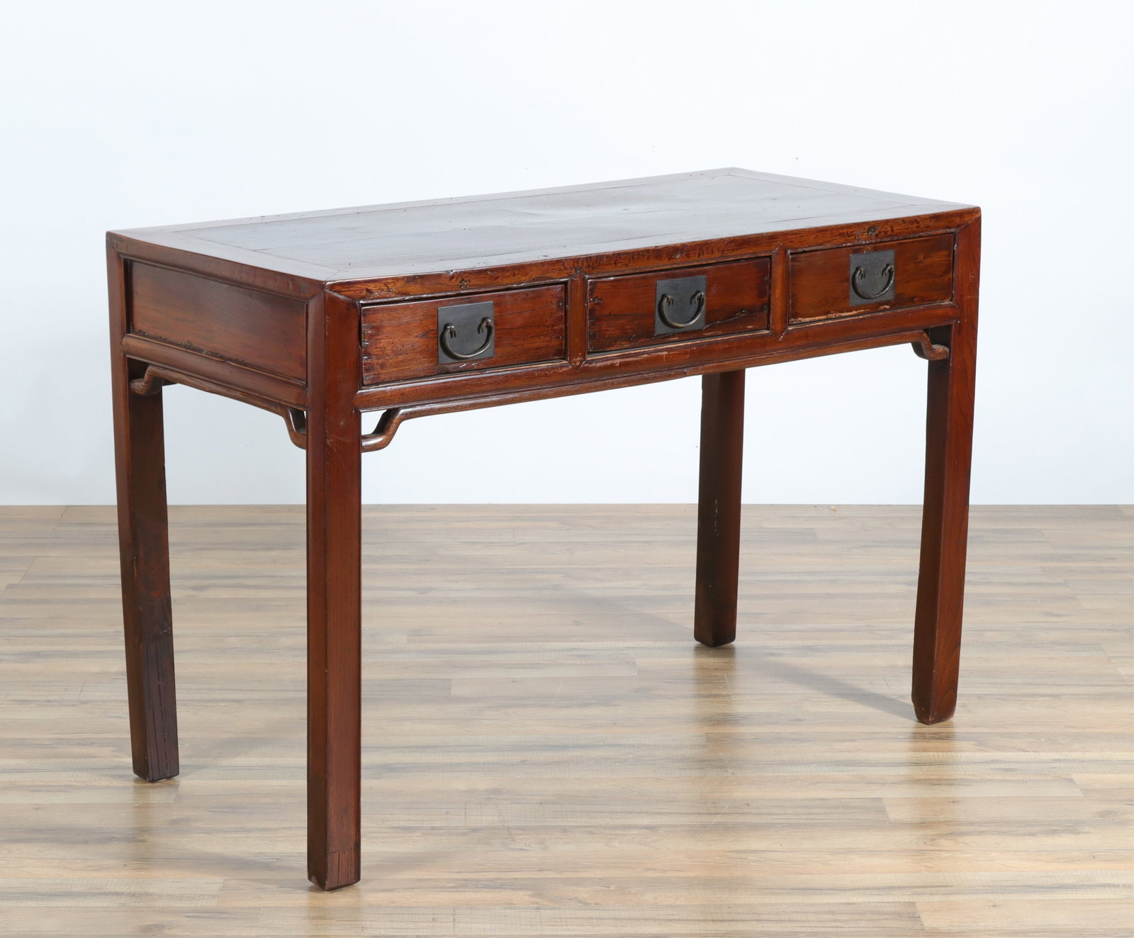 Chinese Softwood Silk Table: Chinese Softwood Silk Table, with 3 drawers Dimensions: 31.5" H x 45.75" W x 22.5" D Property from a private Manhattan collection