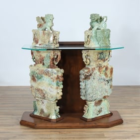 Contemporary Chinese Hardstone & Mahogany Console