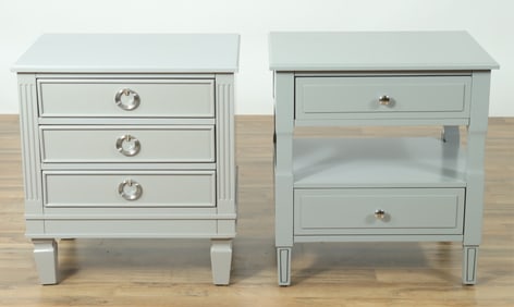 Two Safavieh Grey Painted Bedside Chests