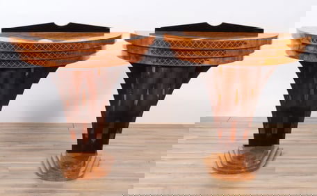 Pr Dakota Jackson Style Parquetry Walnut Consoles