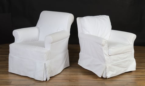 Near Pair Contemporary Upholstered Club Chairs