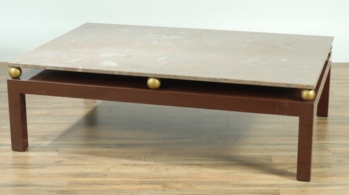 Parcel-Gilt Brown Lacquer & Marble Coffee Table