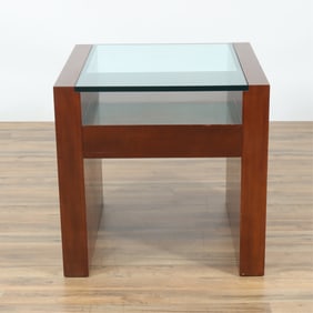 Contemporary Mahogany & Glass End Table