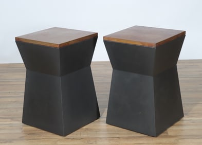 Pair Modernist Tole Peinte Side Tables
