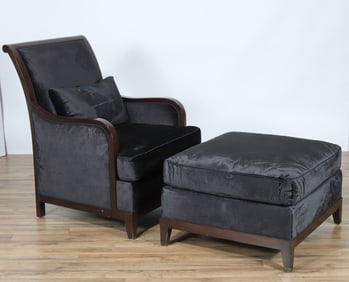 Contemporary Walnut Club Chair & Ottoman