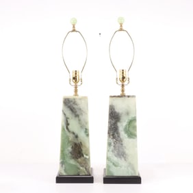 Pair Contemporary Green Jadeite Lamps