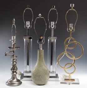 Five Contemporary Glass, Ceramic & Metal Lamps