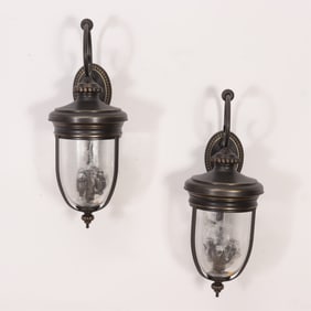 George III Style Patinated Brass Carriage Lanterns