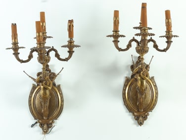 Pair Louis XVI Style Brass Figural Sconces