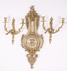 18th C. Style Gilt Wood Barometer & Sconces