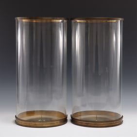 Pair Ralph Lauren Brass & Glass Hurricanes