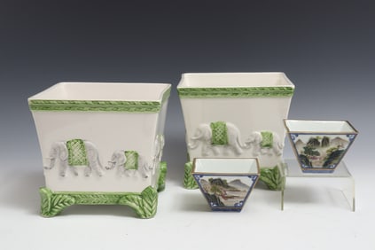 Pr. Republic Period Bowls & Elephant Cache Pot