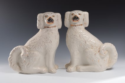Pair Staffordshire Style Porcelain Dogs