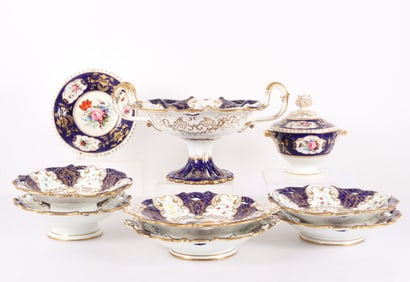 English Gilt Cobalt Stoneware Serving Dishes