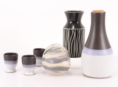 Modernist Ceramic Vases, Bottle & Cups