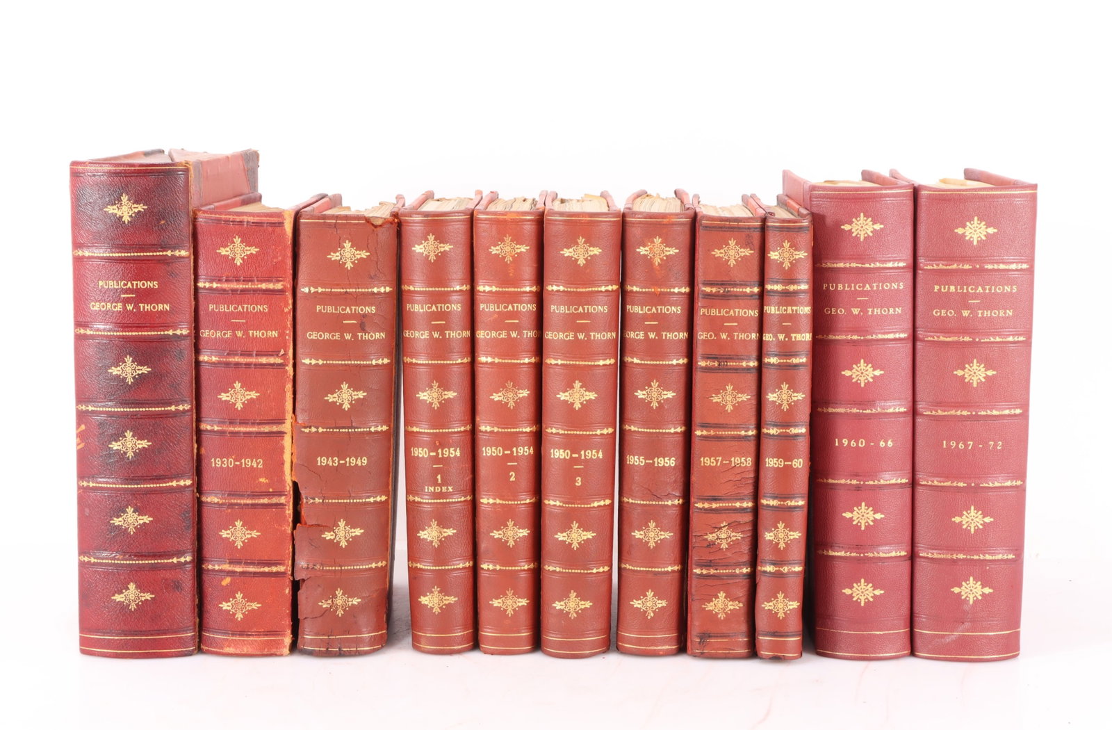 Private Publications of George W. Thorn 1930-1972: Finely bound 10 volumes of works with marbled end pages by George Widmer Thorn, an American physician whose contributions led to new treatments of kidney diseases and adrenal gland disorders, most not