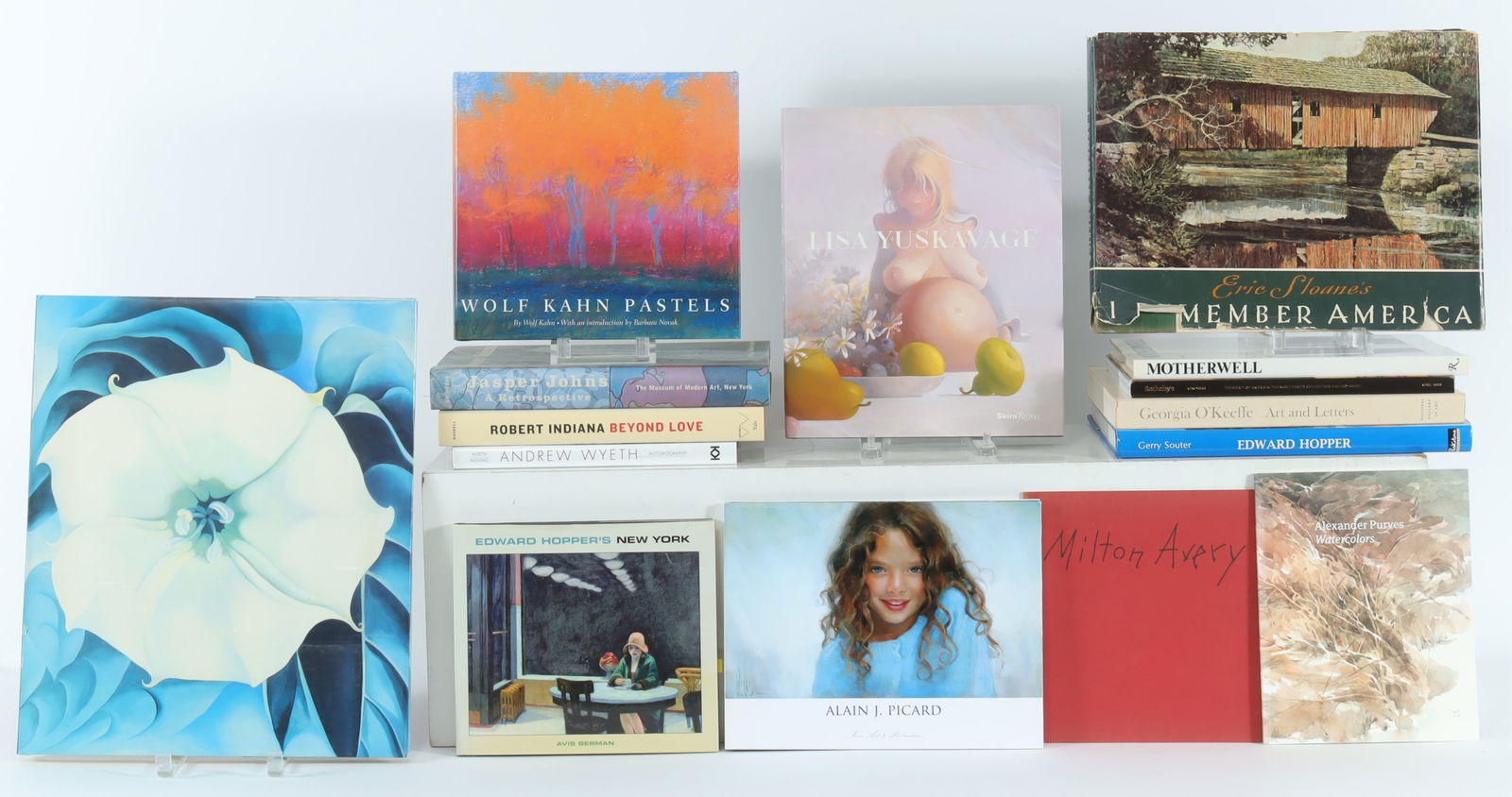 Asst Books - American Art, 20th C (15): Assorted group of 15 books on mid- and late-20th Century American Art,, comprising: Nicholas Callaway (ed), Georgia O'Keeffe One Hundred Flowers (Alfred A. Knopf, 1987); Eric Sloane, I Remember Americ