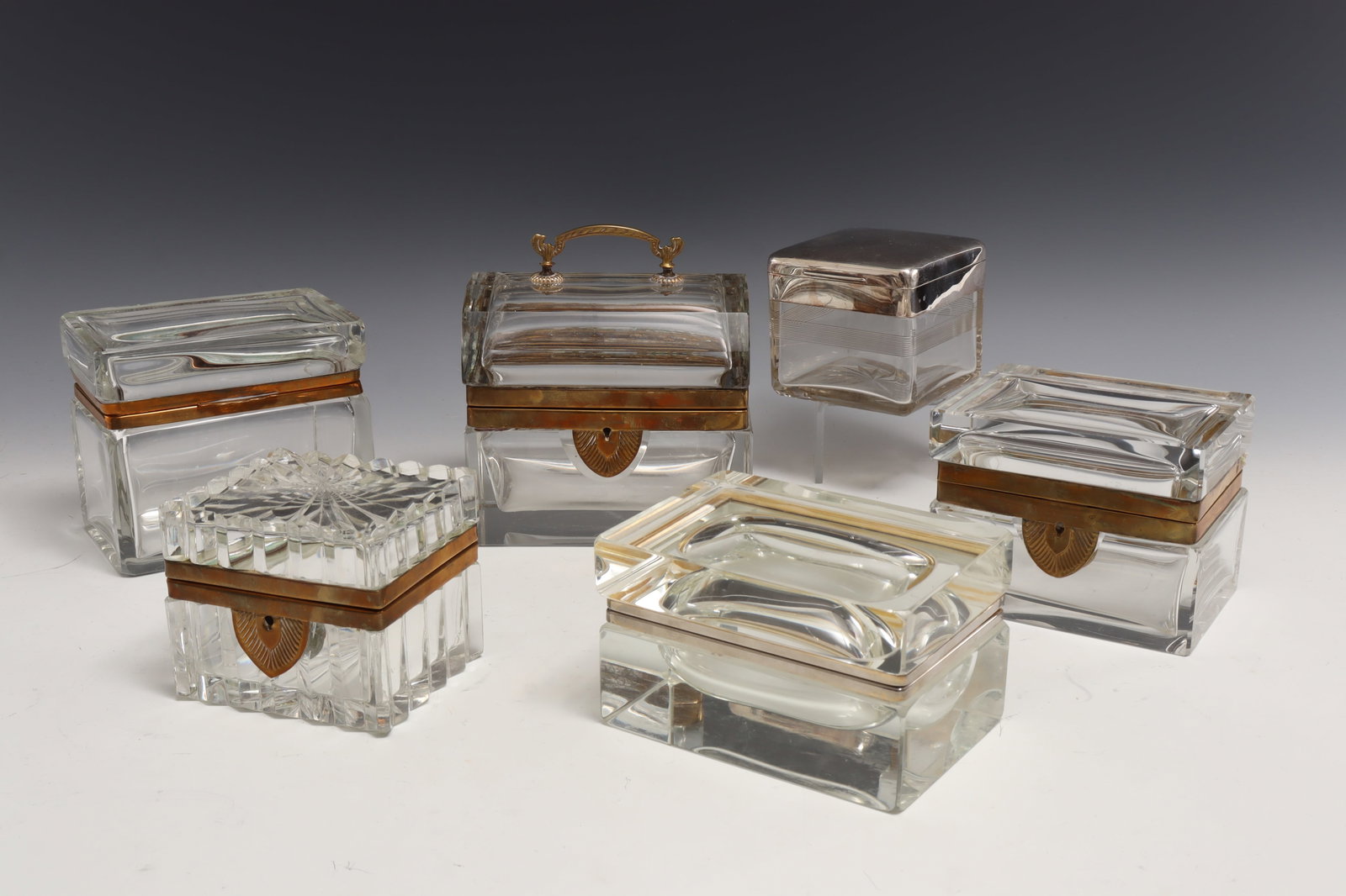 Group Six Brass and Sterling Mounted Glass Boxes (1 of 6)