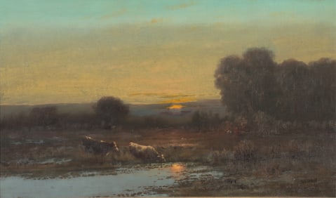 William Hart - Sunset Landscape w/ Cows