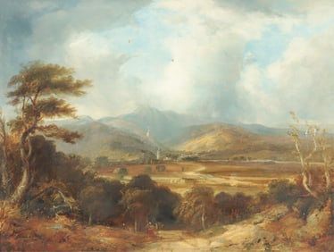 English School - Landscape with Church Spire O/C