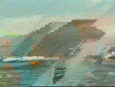 Charles E. Duncan Rodick - Dock Scene Oil/Panel